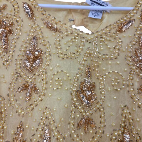 VTG MARK & JOHN BY GOPAL SILK BEADED FLAPPER CREW NECK SHORT SLEEVE MIDI DRESS - Picture 5 of 9